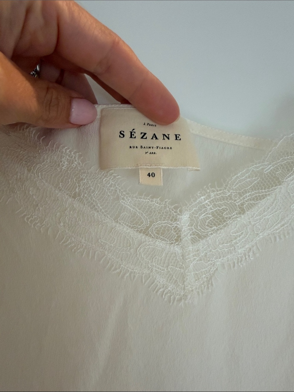 Sezane Cream Lace Trim Silk Cami - Picture 2 of 4